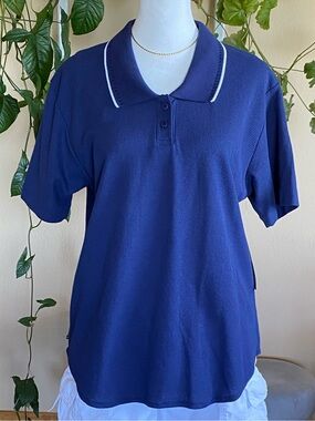 Cabin Creek Waffle Knit Polo Navy Blue Casual Top NWT Medium